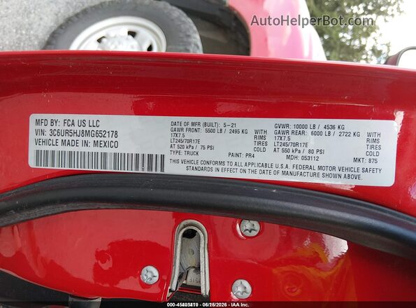 3C6UR5HJ8MG652178 2021 RAM 2500 Red Շարժիչի բաժամունքի տեսք