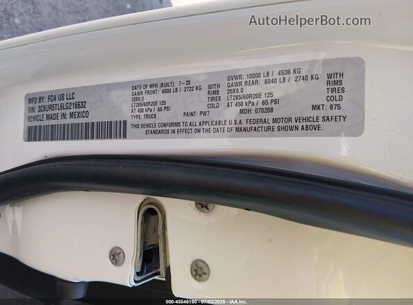 3C6UR5TL6LG216632 2020 RAM 2500 White Вид підкапотного простору