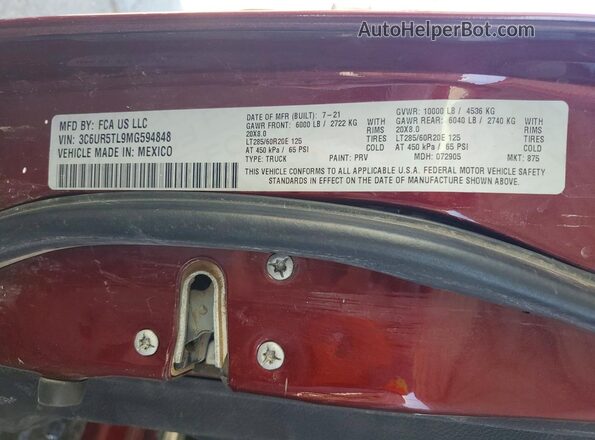 3C6UR5TL9MG594848 2021 RAM 2500 Red Вид підкапотного простору