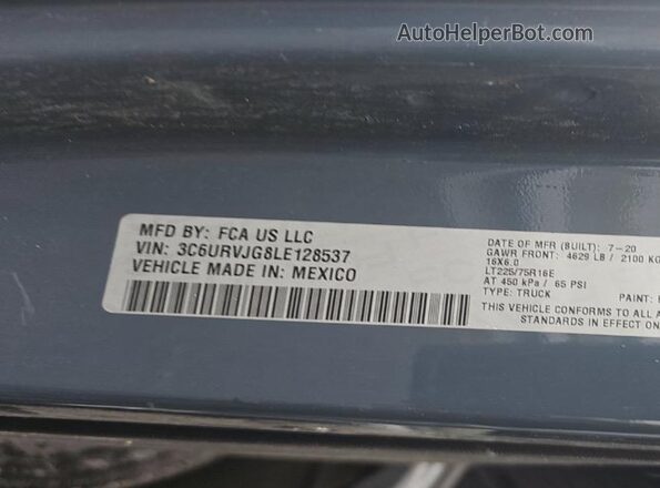 3C6URVJG8LE128537 2020 RAM PROMASTER 3500 Синий Вид наклейки с VIN-кодом
