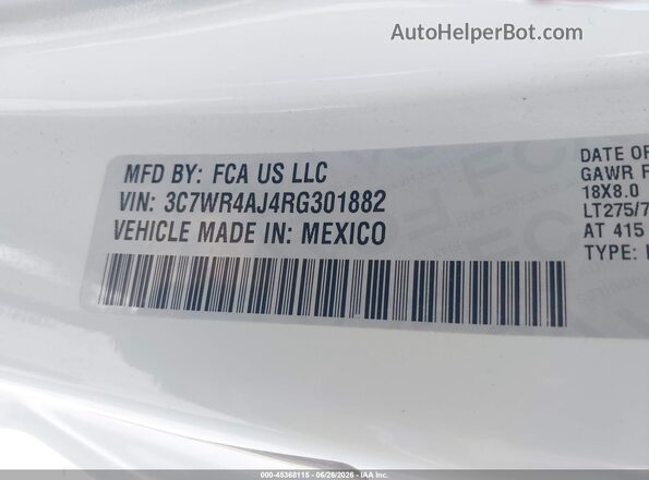 3C7WR4AJ4RG301882 2024 RAM 2500 White Շարժիչի բաժամունքի տեսք