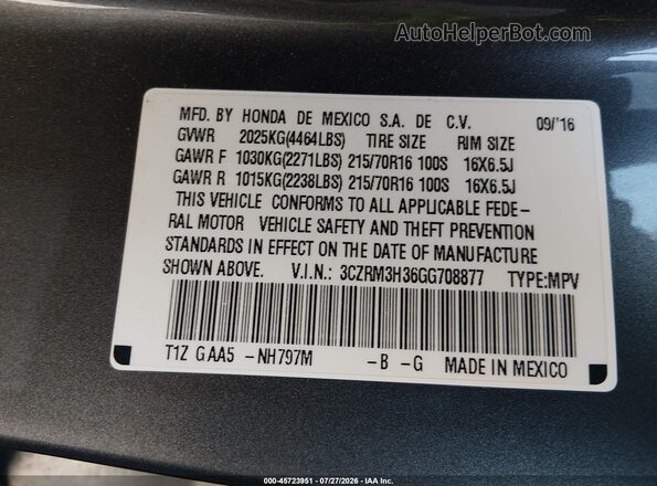 3CZRM3H36GG708877 2016 HONDA CR-V Gray ძრავის განყოფილების ხედი