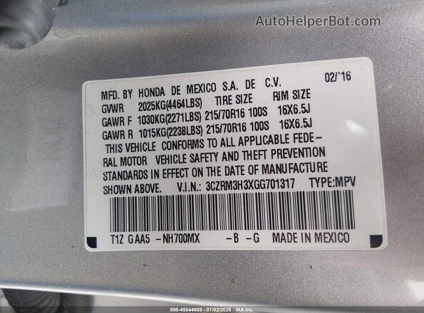 3CZRM3H3XGG701317 2016 HONDA CR-V Silver Vista del compartimento del motor