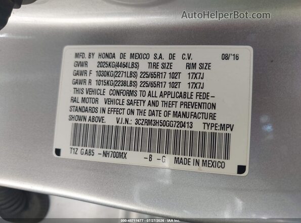 3CZRM3H50GG720413 2016 HONDA CR-V White ძრავის განყოფილების ხედი