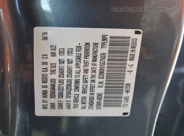 3CZRM3H51GG714376 2016 HONDA CR-V Gray Widok wnętrza 360 stopni