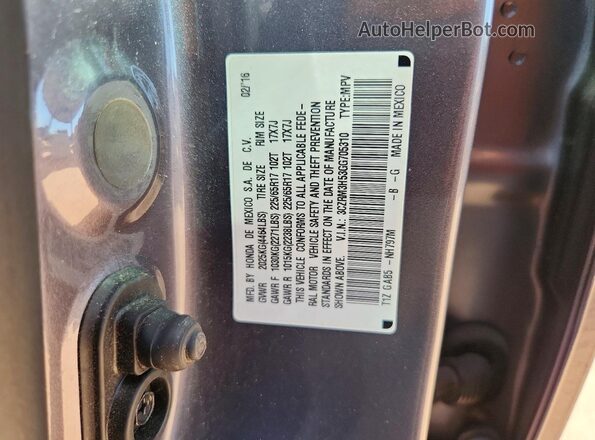 3CZRM3H53GG705310 2016 HONDA CR-V Серый Вид наклейки с VIN-кодом