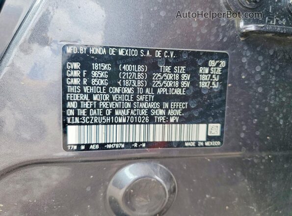3CZRU5H10MM701026 2021 HONDA HR-V Gray Vista del compartimento del motor