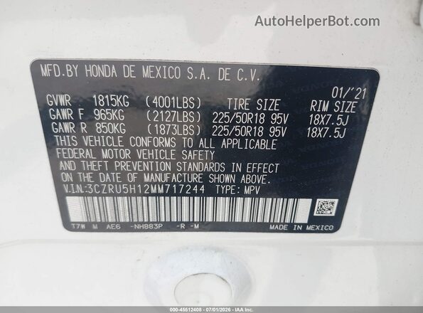 3CZRU5H12MM717244 2021 HONDA HR-V Белый Вид подкапотного пространства