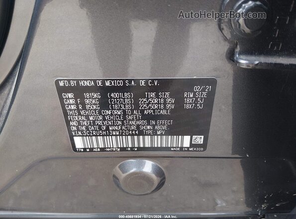 3CZRU5H13MM720444 2021 HONDA HR-V Gray Շարժիչի բաժամունքի տեսք
