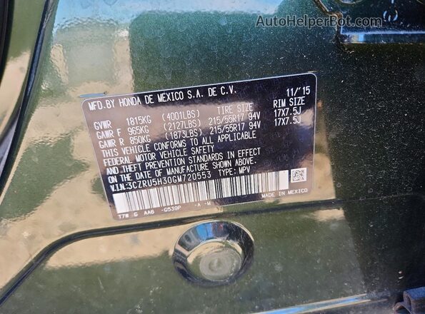 3CZRU5H30GM720553 2016 HONDA HR-V Green Вид підкапотного простору