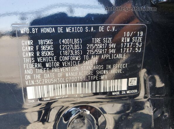 3CZRU5H30LG700151 2020 HONDA HR-V Black Widok komory silnika