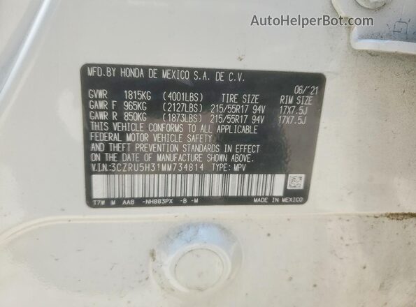 3CZRU5H31MM734814 2021 HONDA HR-V White 360 interior view