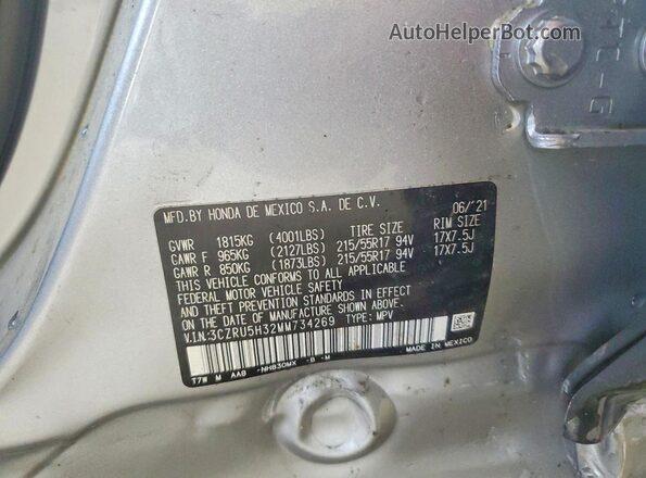 3CZRU5H32MM734269 2021 HONDA HR-V Silver VIN sticker view