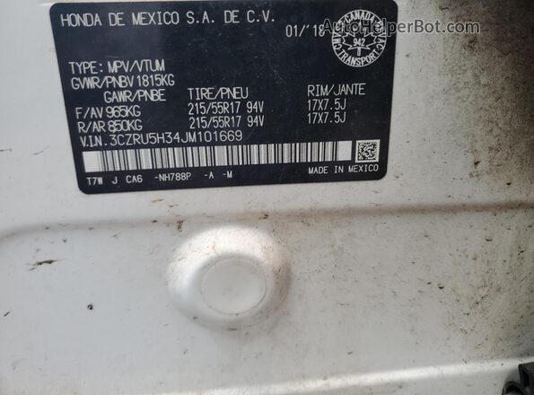 3CZRU5H34JM101669 2018 HONDA HR-V White VIN կոդի պիտակի տեսք