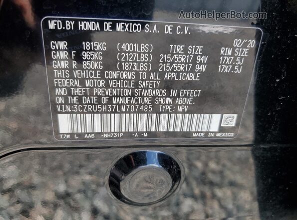 3CZRU5H37LM707485 2020 HONDA HR-V Black VIN sticker view