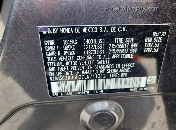 3CZRU5H37LM711312 2020 HONDA HR-V Charcoal VIN կոդի պիտակի տեսք