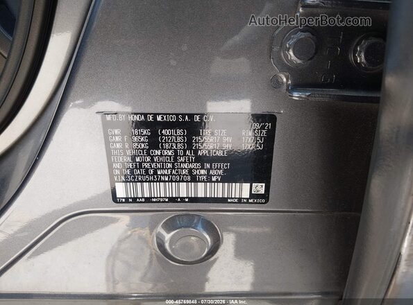 3CZRU5H37NM709708 2022 HONDA HR-V Gray ძრავის განყოფილების ხედი