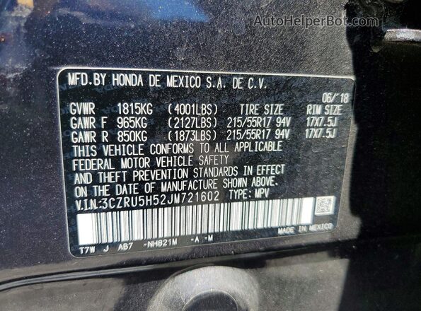 3CZRU5H52JM721602 2018 HONDA HR-V Charcoal 360 interior view
