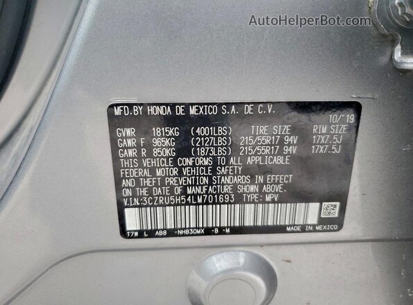 3CZRU5H54LM701693 2020 HONDA HR-V Silver Вид підкапотного простору