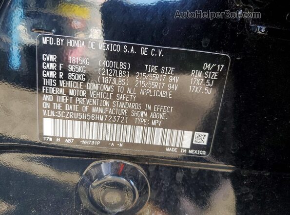 3CZRU5H56HM723721 2017 HONDA HR-V Black VIN sticker view