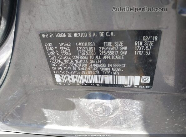 3CZRU5H57JM709378 2018 HONDA HR-V Blue Вид підкапотного простору