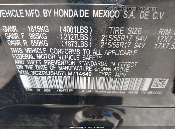 3CZRU5H57LM714549 2020 HONDA HR-V Black Շարժիչի բաժամունքի տեսք