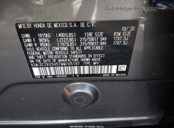3CZRU5H57MM705187 2021 HONDA HR-V Gray Widok komory silnika