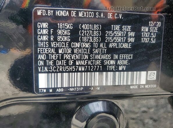 3CZRU5H57MM712771 2021 HONDA HR-V Black Vista del compartimento del motor
