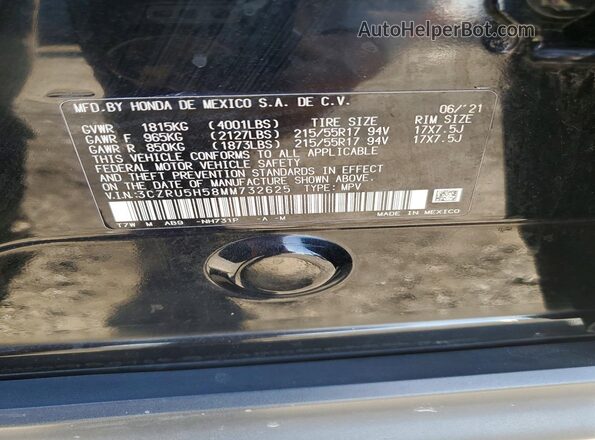 3CZRU5H58MM732625 2021 HONDA HR-V Black Շարժիչի բաժամունքի տեսք