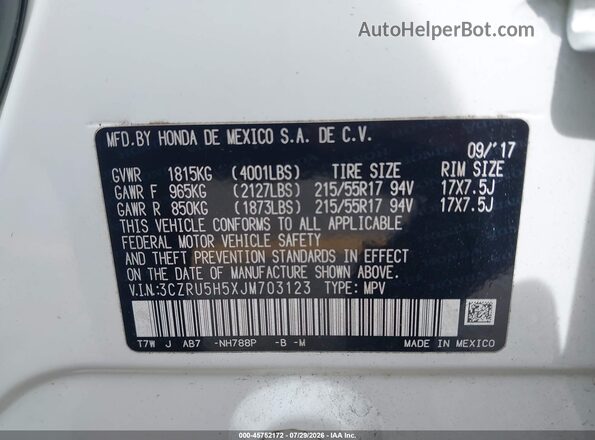 3CZRU5H5XJM703123 2018 HONDA HR-V White Engine compartment view