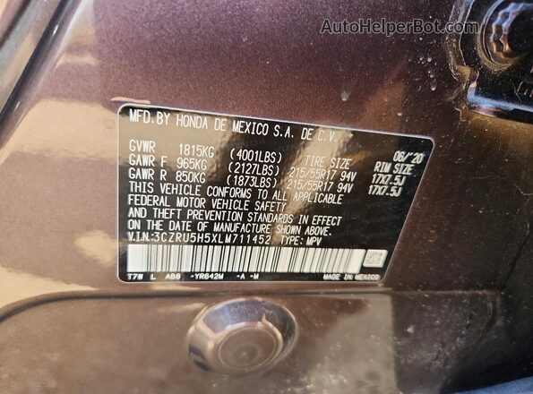 3CZRU5H5XLM711452 2020 HONDA HR-V Purple Вид підкапотного простору