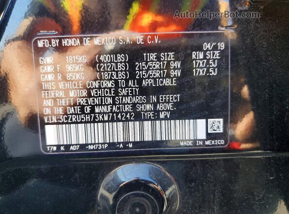 3CZRU5H73KM714242 2019 HONDA HR-V Black Engine compartment view