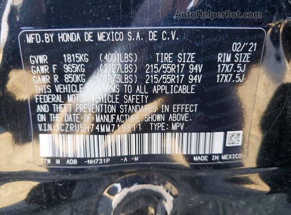 3CZRU5H74MM719811 2021 HONDA HR-V Black სალონის 360-გრადუსიანი ხედი