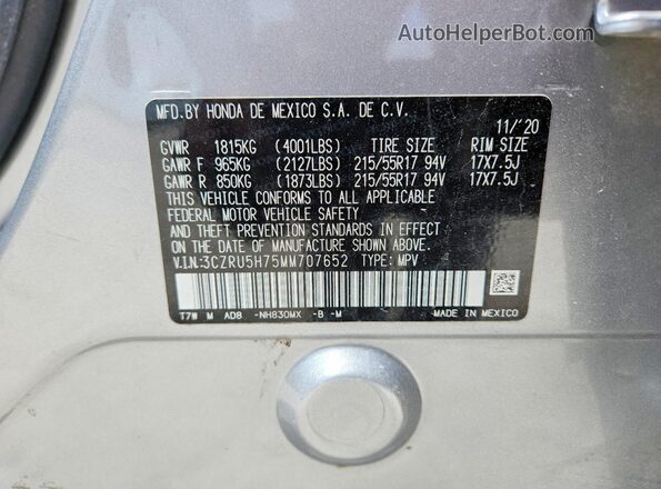3CZRU5H75MM707652 2021 HONDA HR-V Silver Շարժիչի բաժամունքի տեսք