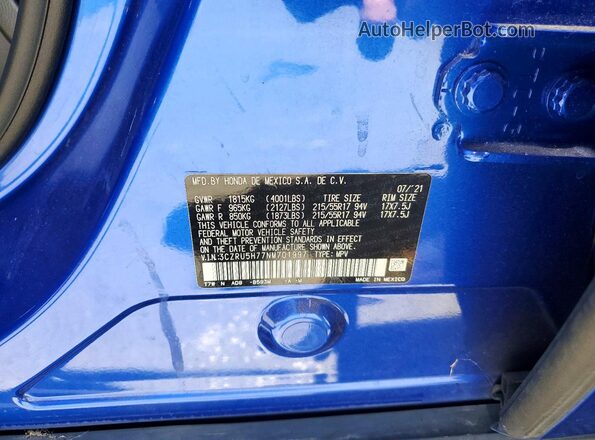 3CZRU5H77NM701997 2022 HONDA HR-V Blue Вид підкапотного простору