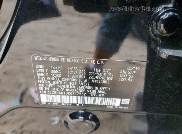 3CZRU6H10KG717552 2019 HONDA HR-V Черный Вид наклейки с VIN-кодом