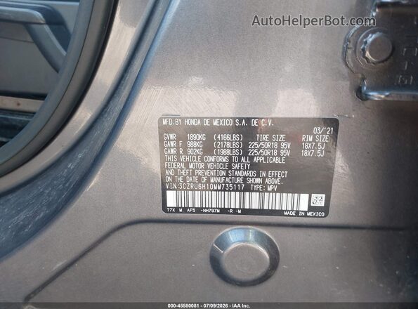 3CZRU6H10MM735117 2021 HONDA HR-V Gray Vista del compartimento del motor