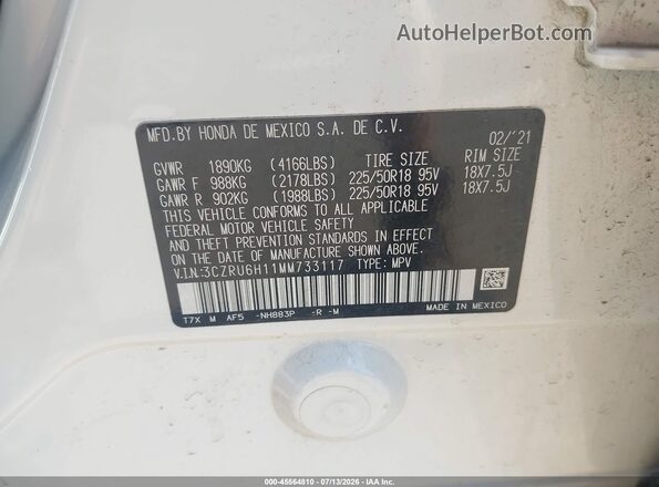3CZRU6H11MM733117 2021 HONDA HR-V White Շարժիչի բաժամունքի տեսք