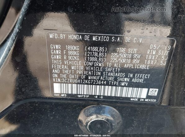 3CZRU6H12KG723644 2019 HONDA HR-V Black ძრავის განყოფილების ხედი