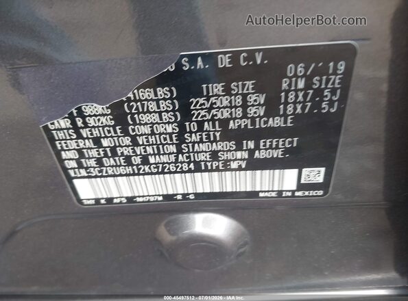 3CZRU6H12KG726284 2019 HONDA HR-V Gray Widok komory silnika