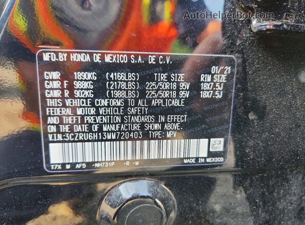 3CZRU6H13MM720403 2021 HONDA HR-V Черный Вид наклейки с VIN-кодом