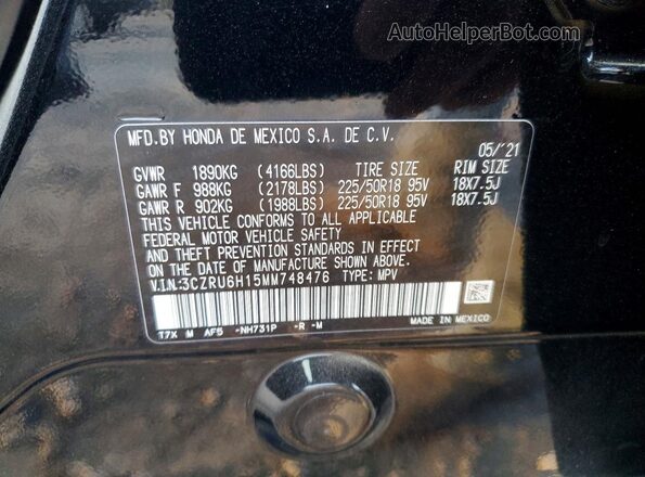 3CZRU6H15MM748476 2021 HONDA HR-V Black Engine compartment view