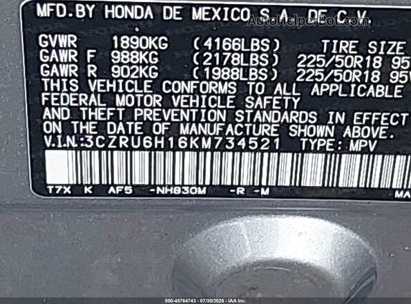 3CZRU6H16KM734521 2019 HONDA HR-V Silver Widok komory silnika