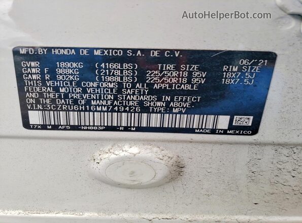 3CZRU6H16MM749426 2021 HONDA HR-V White Engine compartment view