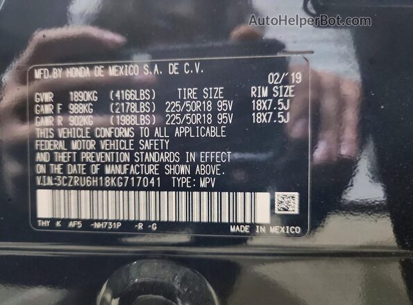 3CZRU6H18KG717041 2019 HONDA HR-V Black Widok naklejki z numerem VIN