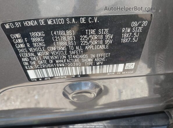 3CZRU6H18MM700390 2021 HONDA HR-V Gray Vista del compartimento del motor