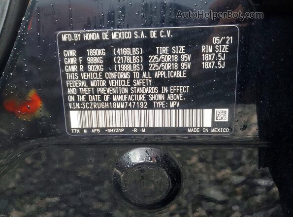 3CZRU6H18MM747192 2021 HONDA HR-V Black Вид підкапотного простору