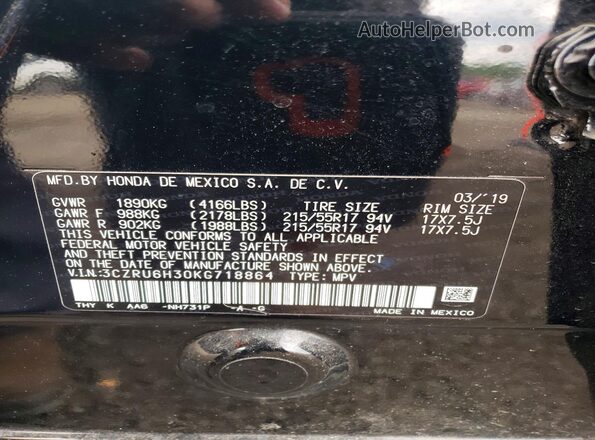 3CZRU6H30KG718864 2019 HONDA HR-V Black Вид підкапотного простору