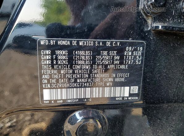 3CZRU6H30KG734837 2019 HONDA HR-V Black Vista del compartimento del motor