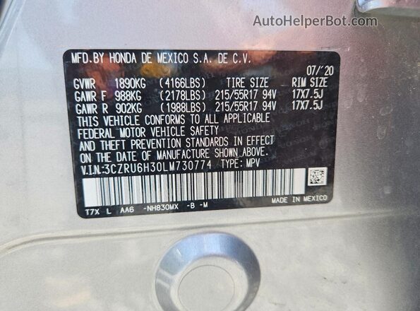 3CZRU6H30LM730774 2020 HONDA HR-V Silver Engine compartment view